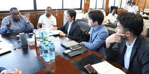 Kenya Ports Authority Managing Director John Mwangemi speaks during a meeting with DP World and Mistsui Osaka  Line delegation on February 28, 2023.