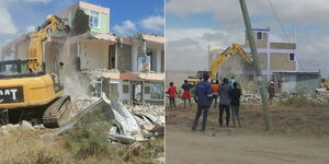 A collage of houses under demolition in contested East African Portland Cement (EAPC Plc) land in Machakos County on October 17, 2023. 