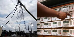 Photo collage between Kenya Power transmission lines and tokens meter