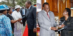 President Uhuru Kenyatta greeting his sister at a past event (LEFT) and sharing a light moment in his office (RIGHT)