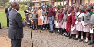 President Dr William Ruto addresses andidates at Joseph Kang'ethe Primary School in Kibera, Nairobi County, to witness the beginning of Day 2 of KCPE and KPSEA exams on November, 29 2022. .jpg