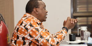 President Uhuru Kenyatta confers with other African leaders during a virtual meeting at State House Nairobi on April 30, 2020.