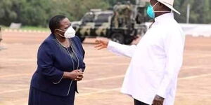 Ugandan President Yoweri Museveni with Prime Minister Robinah Nabbanja in Bunyoro Uganda on Tuesday, January 25, 2022.