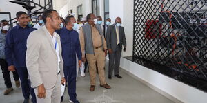 President Uhuru Kenyatta (in a white face mask) and Ethiopian PM Abiy Ahmed(third left) inaugurate the Moyale Border Post.