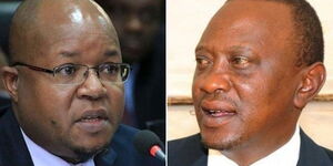 President Uhuru Kenyatta (right) and ousted EPRA boss Pavel Oimeke.