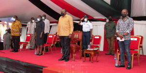 President Uhuru Kenyatta (second right) and other leaders during an event at Rabai, Kilifi County on Thursday, July 22, 2021.