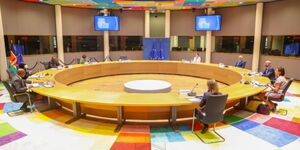 President Uhuru Kenyatta (third left) during a meeting with European Union leaders