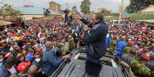 President Uhuru Kenyatta addresses a crowd in Embakasi East after launching the Mihang'o Hospital in Embakasi East on Tuesday, July 12, 2022.
