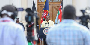 President Uhuru Kenyatta addressing the nation from State House Nairobi on April 6, 2020. He issued new directives regarding the governments move to combat Covid-19.