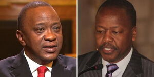 President Uhuru Kenyatta (left) and Health CS Mutahi Kagwe