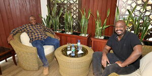 President Uhuru Kenyatta and Lieutenant General, Muhoozi Kainerugaba hanging out at a place in Nairobi.