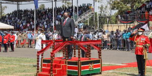 President Uhuru Kenyatta follows the Madaraka proceeding in Kisumu on Tuesday, June 1, 2021.