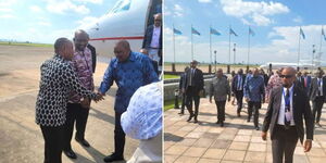 President Uhuru Kenyatta greets leaders after arrival in Kinshasa, DRC, on Sunday, November 13, 2022.