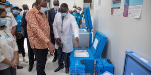 President Uhuru Kenyatta inspecting the Central Vaccine Depot in Kitengela, Kajiado County on March 4, 2021
