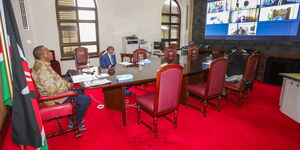 President Uhuru Kenyatta pictured during the teleconference on March 30, 2020.