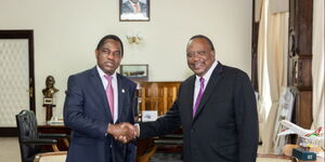President Uhuru Kenyatta receives his Zambian counterpart Hakainde Hichilema