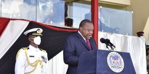 President Uhuru Kenyatta speaking during the Jamhuri Day celebrations at Nyayo Stadium on December 12, 2020