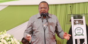 President Uhuru Kenyatta speaks at the funeral service of Mama Hannah Mudavadi at Mululu village in Vihiga County