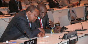 President Uhuru Kenyatta speaks to Athlete Eliud Kipchoge in Glasgow, Scotland, on Tuesday, November 2, 2021.