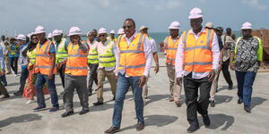 Former president Uhuru Kenyatta touring the Lamu Port on September 8, 2019.