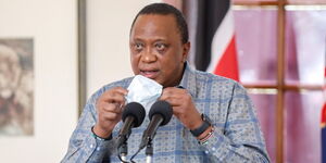 President Uhuru Kenyatta addresses the nation at State House, Nairobi, in April 2020