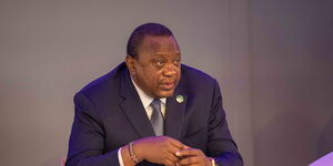 President Uhuru Kenyatta speaking in Edinburgh, Scotland, during a business meeting with the Scottish Africa Business Association (SABA).