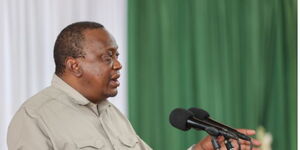 Former President Uhuru Kenyatta speaks during the commissioning of the first berth at the new Lamu Port 