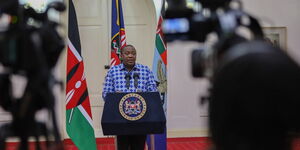 President Uhuru delivering an address on Monday, April 6 at Statehouse. PSCU