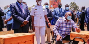 President Uhuru Kenyatta and Education CS Prof. George Magoha during the launch of Ksh 1.9B school desk project on September 17, 2020