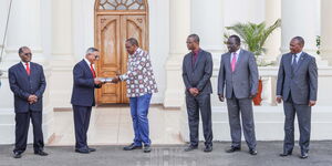 President Kenyatta Receives Report Of Tribunal Investigating Justice Martin Mati Muya at State House, Nairobi on March 20, 2020.