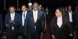 President William Ruto (front center) arrives in Tanzania on Sunday, October 9, 2022.