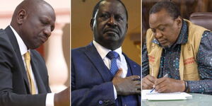 President William Ruto (left) former Prime Minister Raila Odinga (center) and former President Uhuru Kenyatta.