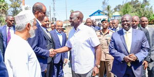 President William Ruto and  Deputy President Rigathi Gachagua arrive in Starehe for the commissioning of an affordable housing project on March 6, 2023.