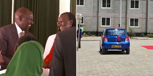 President William Ruto presents Milicent Adhiambo with the keys to her brand new car on Tuesday, October 18, 2022..jpg