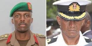 President William Ruto's aide-de-camp Colonel Fabian Lengusuranga (left) and Former President Uhuru Kenyatta's aide-de-camp Brigadier Timothy Lekolool (right)