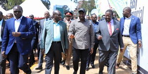 President William Ruto, DP Rigathi Gachagua, Prime CS Musalia Mudavadi the launch of the Hustler Fund at the Green Park terminus on Wednesday, November 30, 2022.