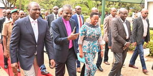 President William Ruto, Mama Rachel Ruto and DP Rigathi Gachagua arrive for a church service at Citam Karen on Sunday, November 27, 2022.