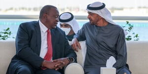 PresidentUhuru Kenyatta (left) and the Crowned Prince of Abu Dhabi.jpg