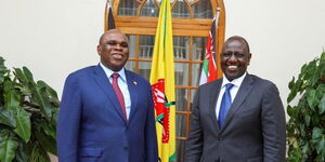 Prof. Benedict Okey Oramah, President and Chairman of the Board of Directors of Afreximbank (left), and President William Ruto at State House on November 17, 2022.