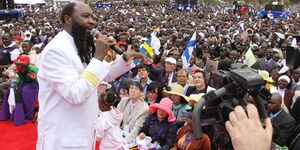 Controversial Preacher David Owuor during a crusade.