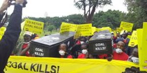 Protesters against the coal energy project in Lamu during a demonstration in Nairobi on June 12, 2019.