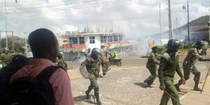 Photo of police clashing with protesters on the streets of Kabarnet, Baringo County on Thursday, March 12, 2020
