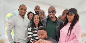 RMS employees at the luncheon celebrating Bernard Ndong's (in a leather jacket) departure from Citizen TV.