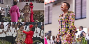 A collage image of Rachel Ruto being gifted at the Faith Evangelistic Ministry Family Church in Karen on November 20, 2022.