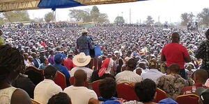 Raila Odinga adressing a rally at Kamukunji Grounds on Monday, January 2023.