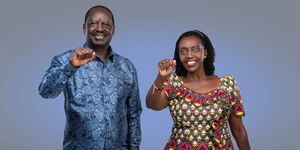  From left Azimio La Umoja One Kenya Coalition flagbearer Raila Odinga and his deputy presidential candidate Martha Karua posing for a photo in a past event