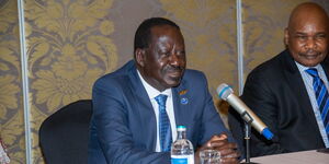 Azimio leader Raila Odinga and his spokesman Prof. Makau Mutua addressing the media in a past event