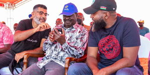 ODM leader Raila Odinga with Mombasa governor Hassan Joho and Mvita MP Abdulswamad Nassir in Mombasa 