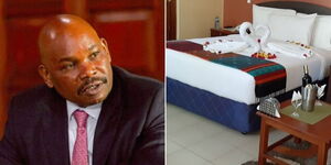 Raila Campaign Secretariat Spokesperson Makau Mutua (left) and a bedroom inside Kitui Villa.
