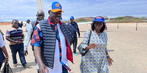 Raila Odinga and his running mate, Martha Karua arrive in Taita Taveta on Tuesday, July 12, 2022